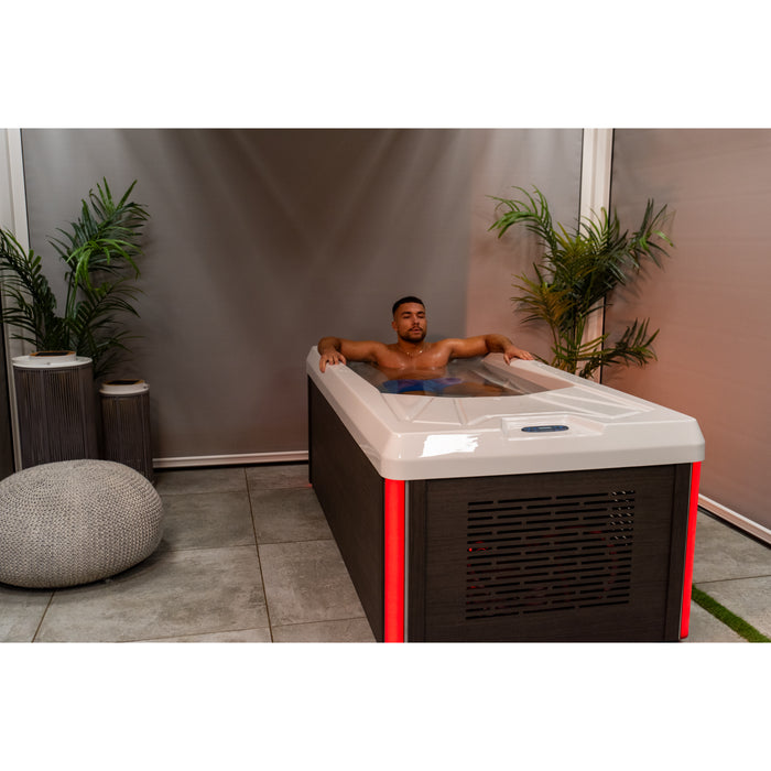 Chill Tubs Pro Ice Bath & Chiller with Red Light and Model Lifestyle