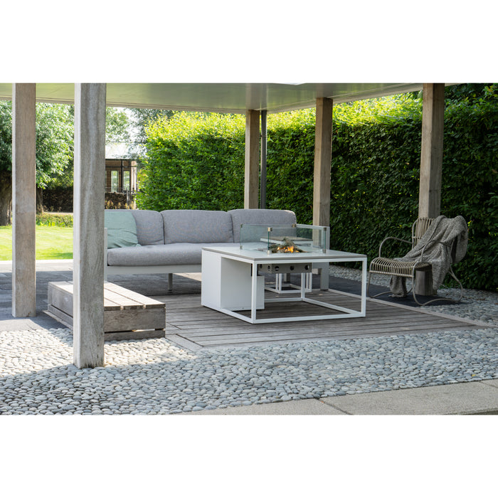 Cosiloft 100 White and Grey Fire Pit Table lifestyle under shade 