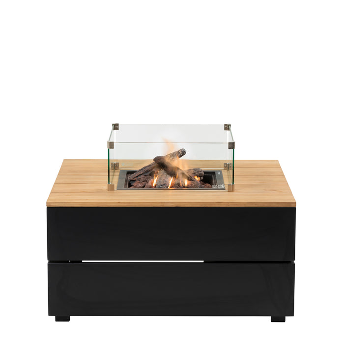 Cosi Cosipure 100 Square Fire Pit Black and Teak with Glass Front