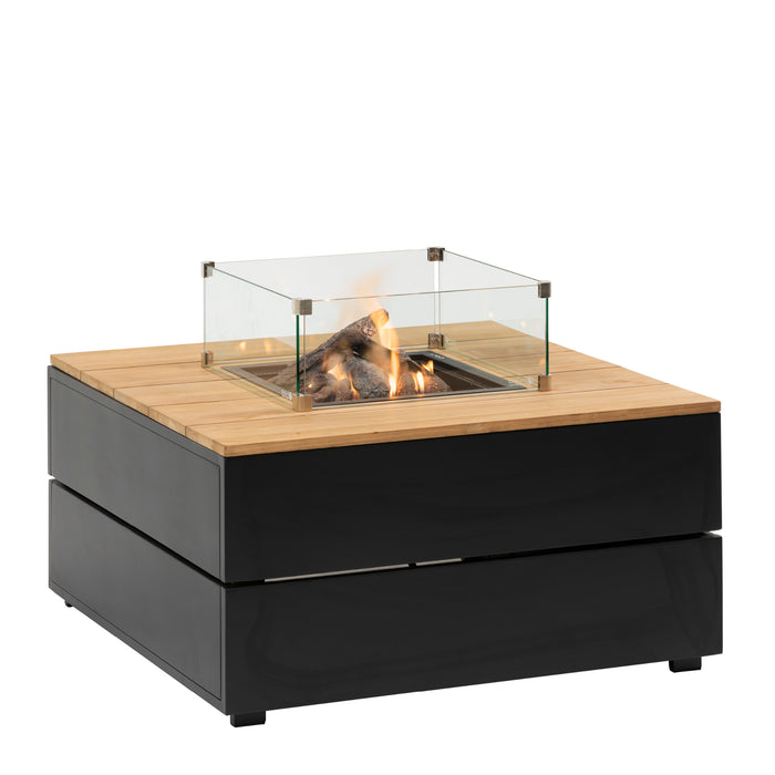Cosi Cosipure 100 Square Fire Pit Black and Teak with Glass Side