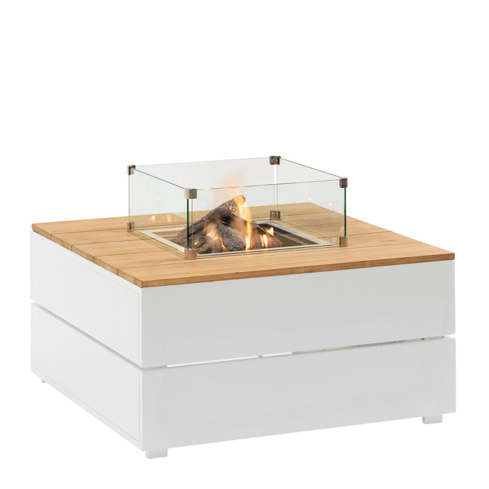 Cosi Cosipure 100 Square Fire Pit White and Teak with Glass Side