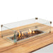 Cosipure 120 White and Teak Rectangular Fire Pit Close Up With Glass