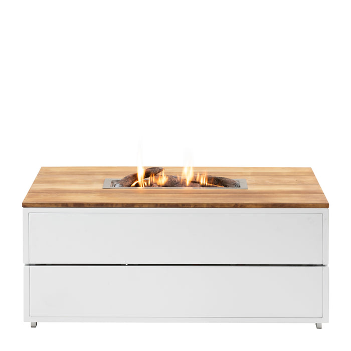 Cosipure 120 White and Teak Rectangular Fire Pit Front View