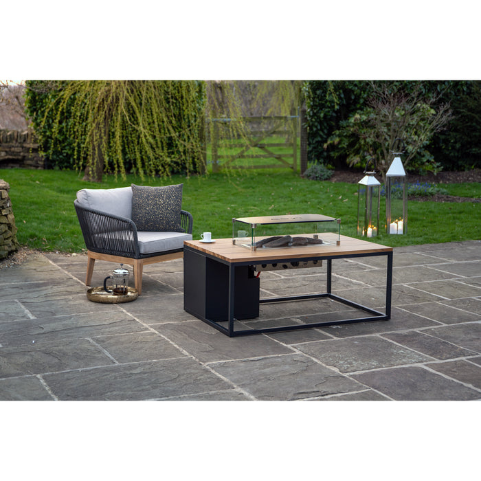 Cosi Cosiloft 120 Fire Pit Table Black and Teak with Cover Plate