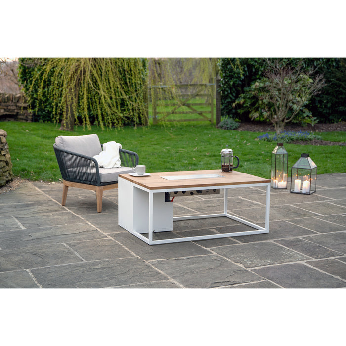 Cosi Cosiloft Fire Pit Table White and Teak Coffee Table