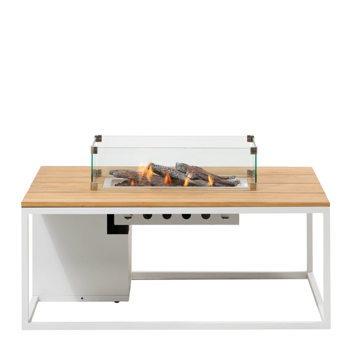 Cosi Cosiloft 120 Fire Pit Table White and Teak with Glass Front