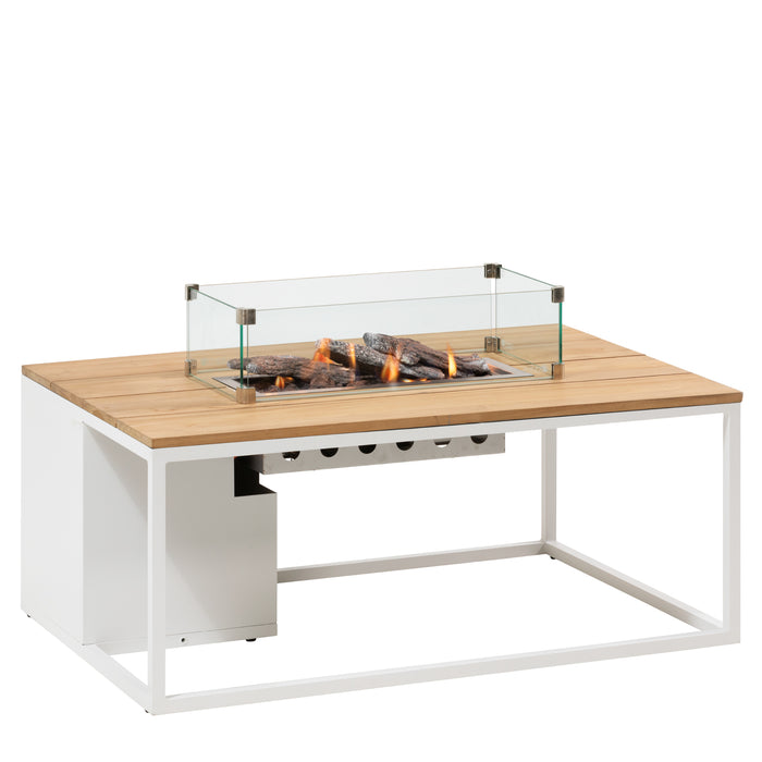 Cosi Cosiloft 120 Fire Pit Table White and Teak with Glass Side