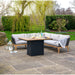 Cosiloft 120 Relaxed Dining Black and Teak Fire Pit Table Lifestyle image close up
