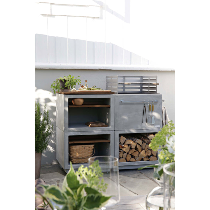 Nordpeis Air BBQ Grill Vertical Setup with Extension Modules, Wooden Shelves, and Top