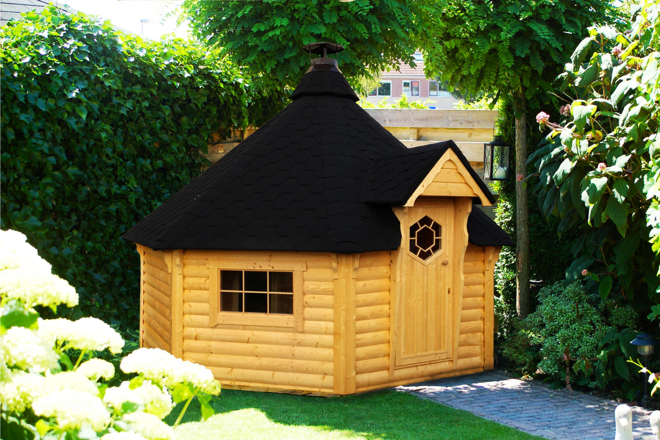 Sauna cabin lifestyle outdoor arrangement middle of garden