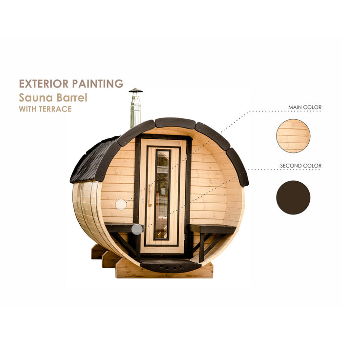 Viking Industrier Barrel Sauna 1.9 x 2.5m with Terrace Exterior Painting