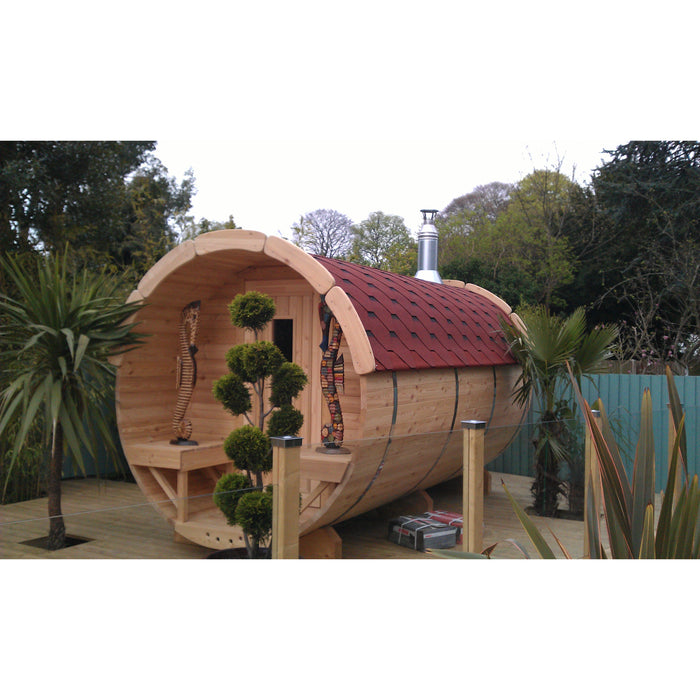 Viking Industrier Barrel Sauna 1.9 x 3.5m Design with Red Roof