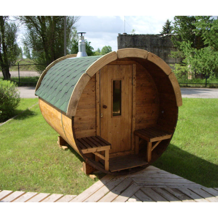 Viking Industrier Barrel Sauna 2.2 x 3.5m Green Roof Lifestyle