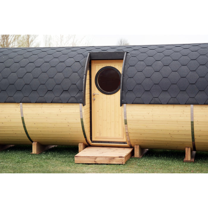 Viking Industrier Barrel Sauna 2.2 x 5.9m with Side Entrance Front View