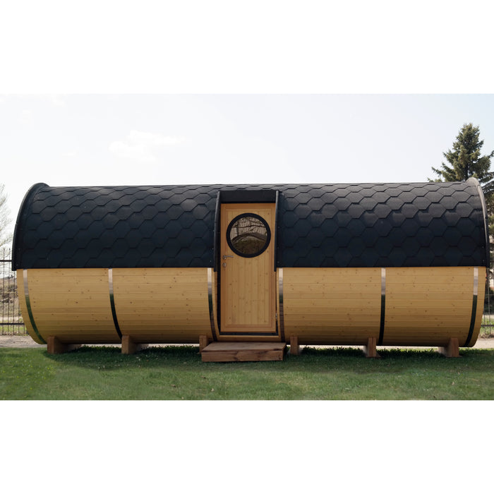 Viking Industrier Barrel Sauna 2.2 x 5.9m with Side Entrance Front View
