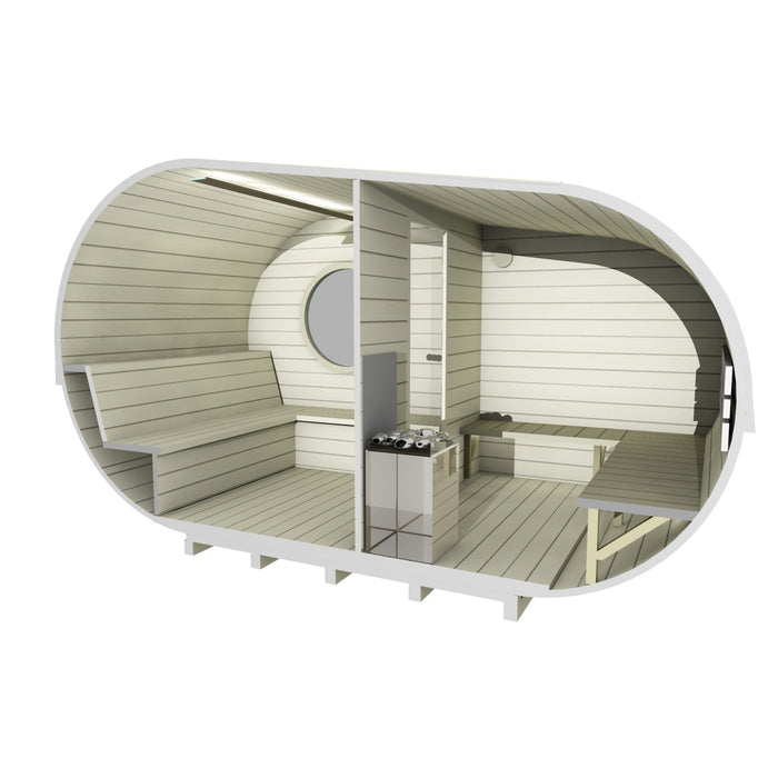Viking Industrier Delight Sauna 2.4 x 4.3m Visualisation Inside with Round Glass Window