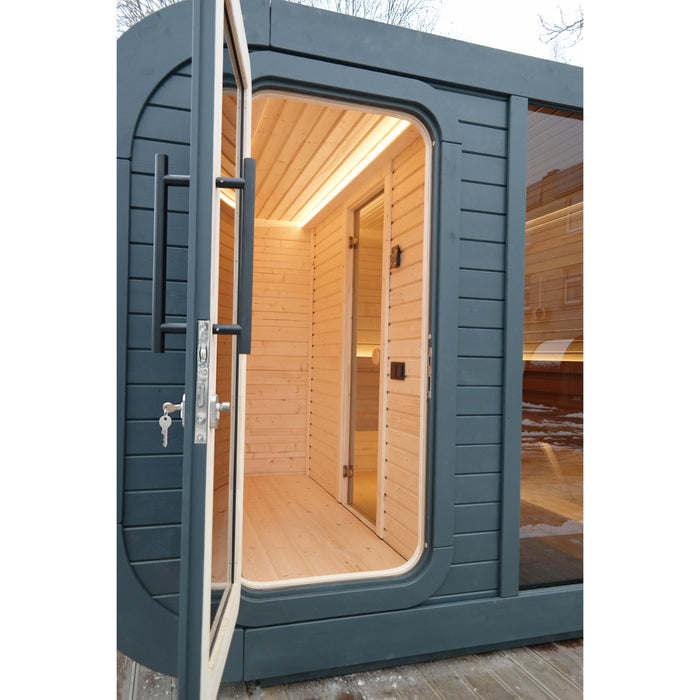 Viking Industrier Luna Outdoor Sauna with Changing Room Door Open