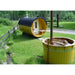 Viking Industrier Sauna barrel 1.9 x 3m lifestyle outside arrangement alongside a hot tub