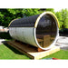 Viking Industrier Sauna barrel 1.9 x 3m lifestyle outside arrangement full glass back with black roof