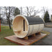 Viking Industrier Sauna barrel 1.9 x 3m lifestyle outside arrangement with rectangular window door 