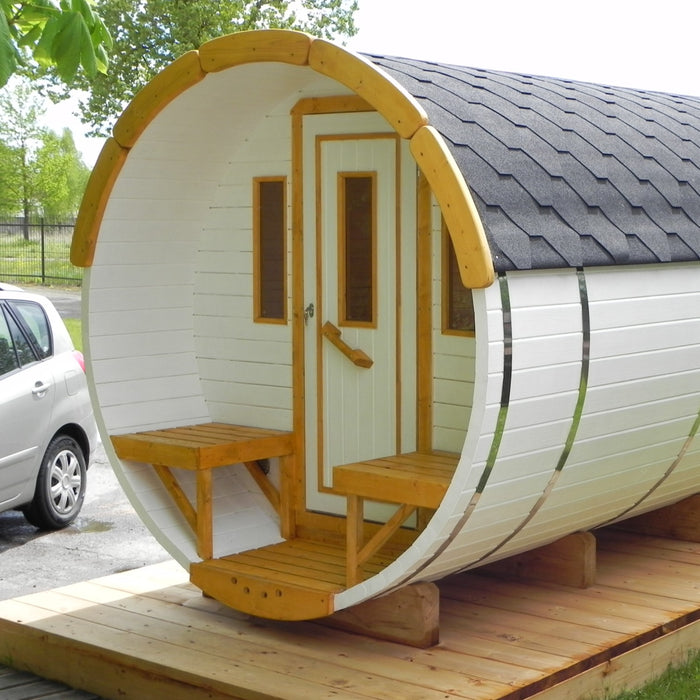 Viking Industrier Sauna barrel 1.9 x 3m life two window with a standard doorstyle outside arrangement 