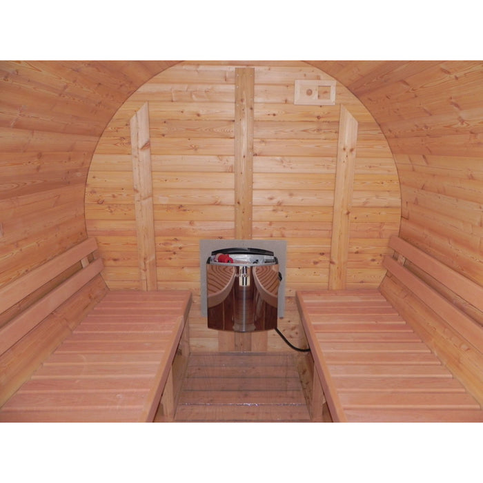 Viking Industrier Barrel Sauna 2.2 x 2.5m inside view heater close up
