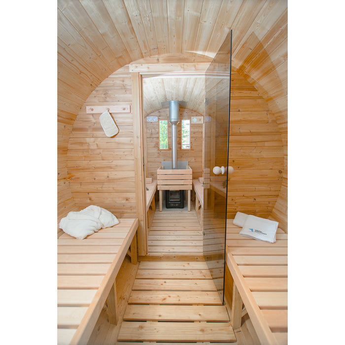 Viking Industrier Barrel Sauna 2.2 x 4m With Eco-Friendly Roof inside view changing room
