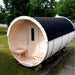 Viking Industrier Barrel Sauna 2.2 x 4m front angle view with terrace