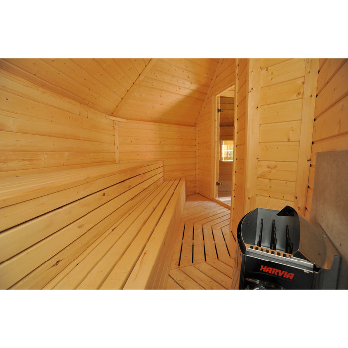 Viking Industrier Sauna Cabin 16.5m² inside view heater and benches