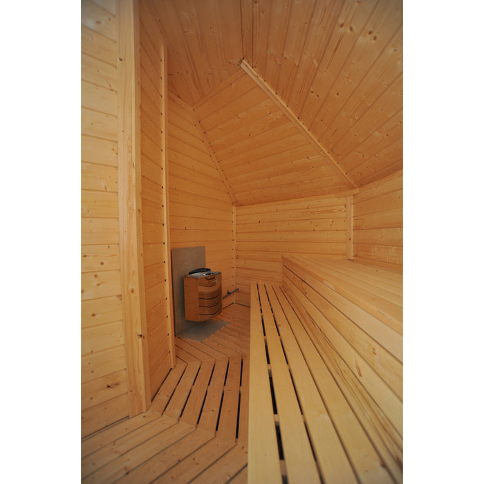 Viking Industrier Sauna Cabin 16.5m² inside view benches and heater