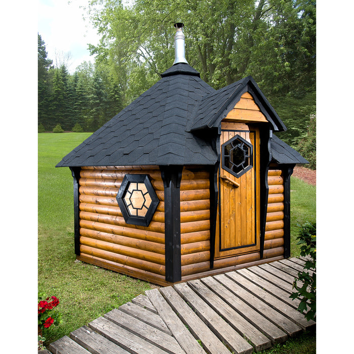 Viking Industrier Sauna Cabin 9.2m² outdoor lifestyle with black roof, pillars and decorative windows