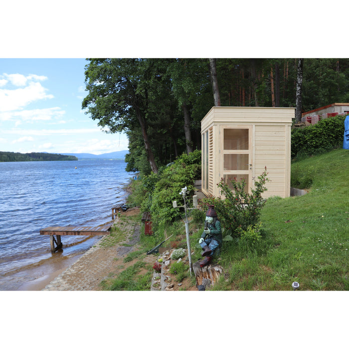 Viking Industrier Sauna Cube 2 x 3m with Changing Room Near Lake Side View