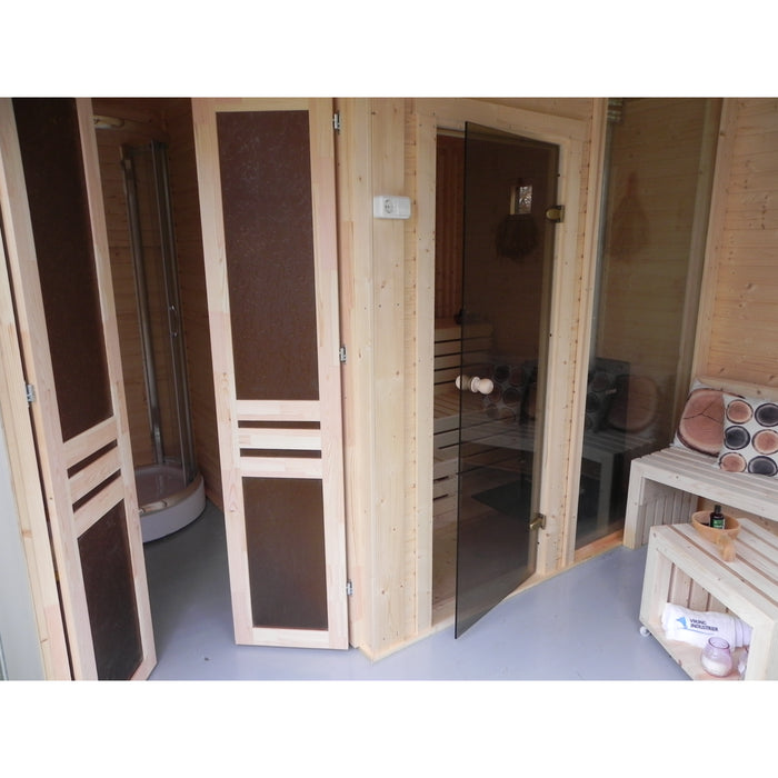 Viking Industrier Sauna Cube 3 x 4m with Lounge Room Interior Design Glass Door